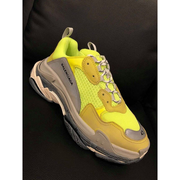 Balenciaga Triple S Sneaker Neon Yellow Grey Speed Flat Trainer 43 Men US 10 - Picture 4 of 12